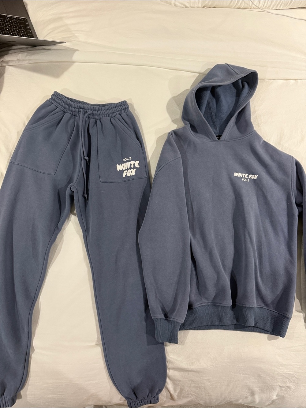 White Fox Boutique Slate Blue Hoodie & Sweatpants Set - Logo Detail